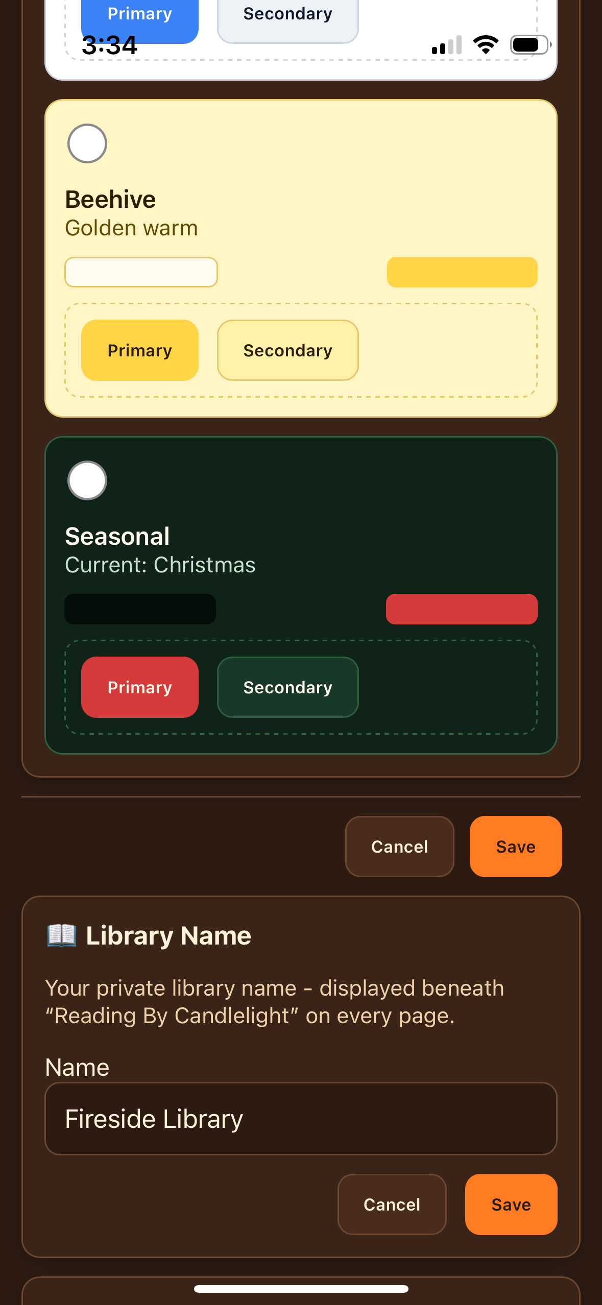 Settings page showing themes and personalization